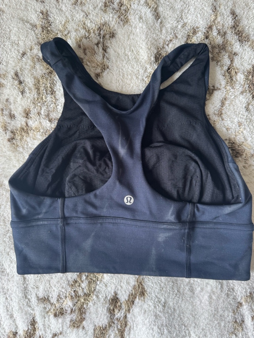 Lululemon High-Neck Navy longline sports bra with design. - Picture 3 of 3